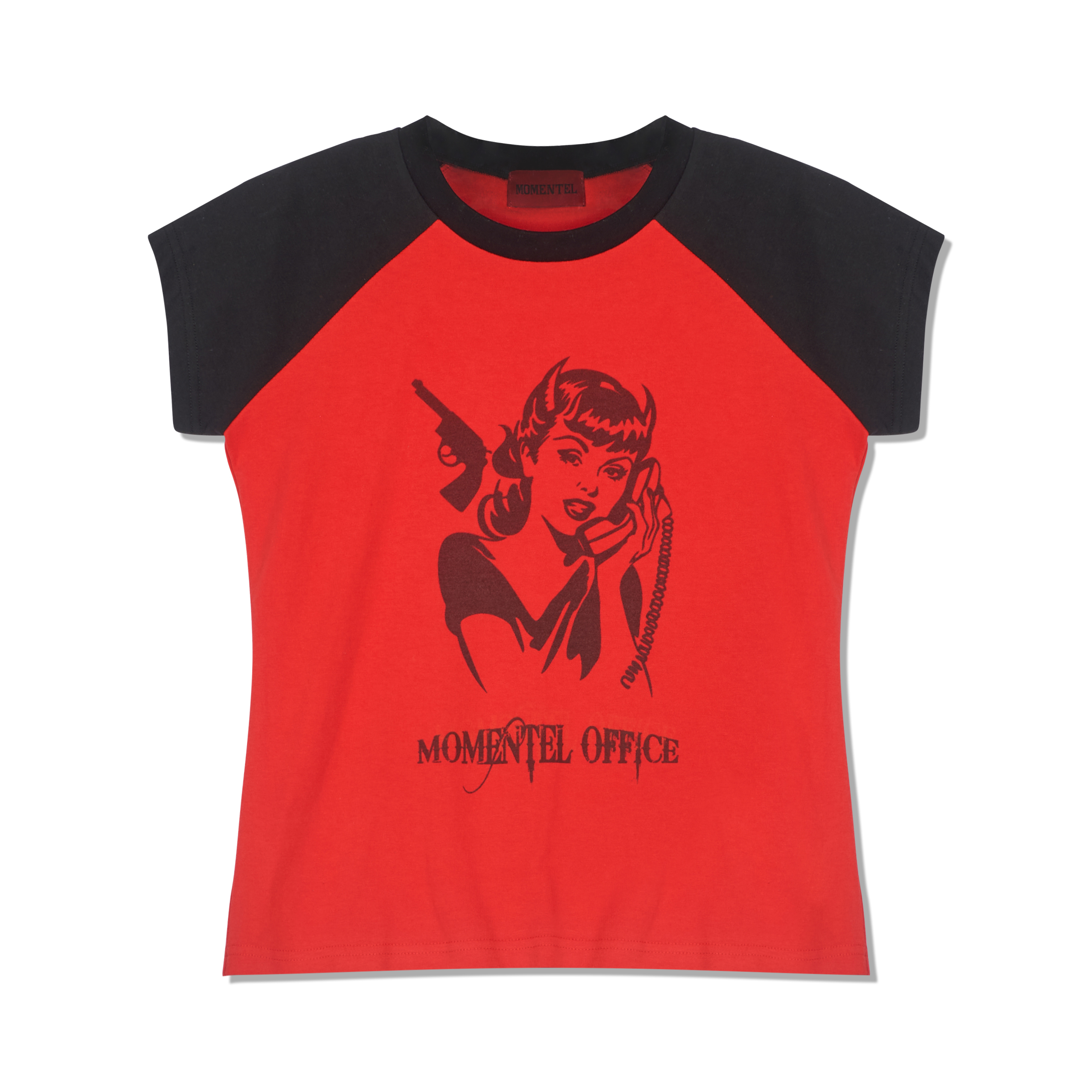 MOMENTELoffice  black red nagrang t-shirt